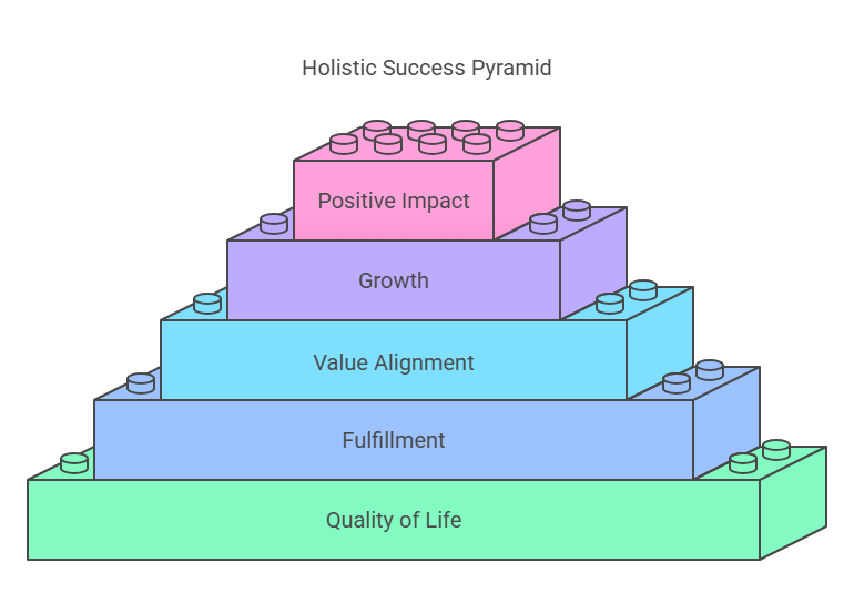 Holistic success pyramid: quality of life, fulfillment, value alignment, growth, positive impact